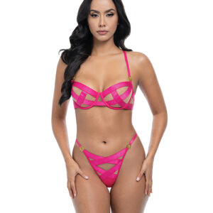 Raelynn Satin Strappy Underwire Bra w/G-String 2 pc Set – Pink Yarrow LG — Bra & Panty Sets at Power Play Studio