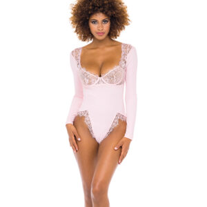 Maria Ribbed Knit & Lace Teddy Crystal Rose LG — Power Play Studio