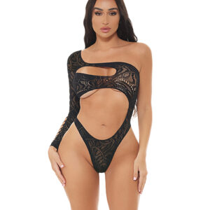 Pink Lipstick Tap In One Shoulder Teddy - Black — Power Play Studio
