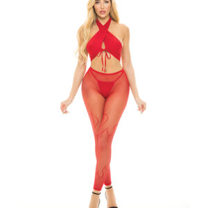 Pink Lipstick Gives You Hell Halter Bra, Pantyhose & G-String Red
