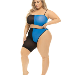 Pink Lipstick Block You Out Bandeau & Bottom Black/Blue - Black & Blue
