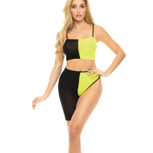 Pink Lipstick Block You Out Bandeau & Bottom Black/Yellow