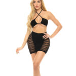 Pink Lipstick Hold On Tight Halter Bra & Skirt Black