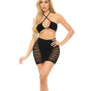 Pink Lipstick Hold On Tight Halter Bra & Skirt Black