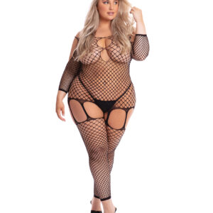 Pink Lipstick In My Head Net Bodystocking Black — Power Play Studio