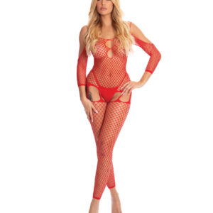Pink Lipstick In My Head Net Bodystocking Red — Power Play Studio