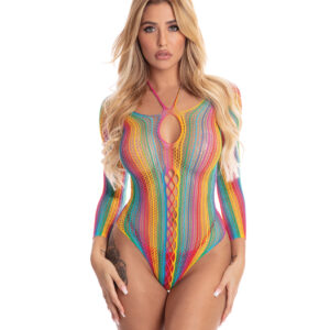 Pink Lipstick More Color Long Sleeve Bodysuit Rainbow — Power Play Studio