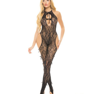 Pink Lipstick Love Me Harder Bodystocking Black — Power Play Studio