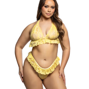 Lacy Sweet Flutter Lace Bralette w/Matching Panty 2 pc Set - Yellow 1X/2X — Power Play Studio
