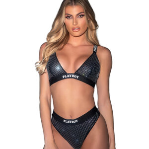 Playboy Disco Fever Rhinestone Bralette w/Thong 2 pc Set – Black LG — Bra & Panty Sets at Power Play Studio