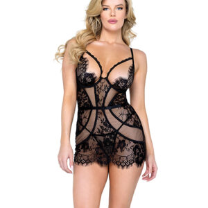 Femme Fatale Scalloped Eyelash Lace & Mesh Chemise & Thong — Power Play Studio