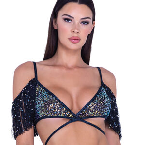 Sequin Fishnet Fringe Top - Black/Multi — Power Play Studio