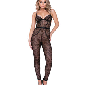 Chantilly Stretch Lace Sleeveless Catsuit w/Satin Trim — Power Play Studio