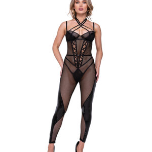 Flirty Fetish Fishnet & Faux Leather Catsuit w/Satin Trim — Power Play Studio
