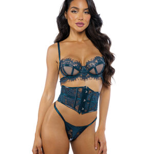 Eden Scalloped Eyelash Lace & Wet Look Waspie 3 pc Set — Power Play Studio