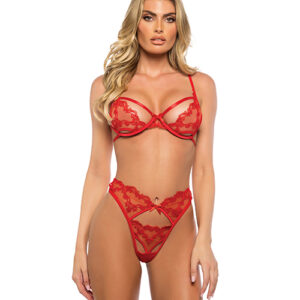 Baroque Heart Embroidered Lace 2 pc Set - Red LG — Power Play Studio