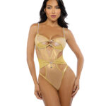 Gilded Beauty Metallic Shimmer Mesh Teddy w/Rhinestone Accents — Power Play Studio