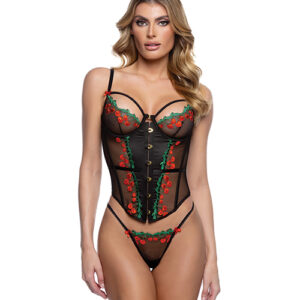 Cherry Delight Embroidered Underwire Corset w/G-String — Power Play Studio