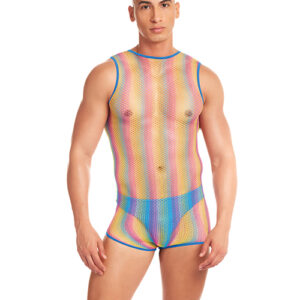 Rene Rofe and Pink Lipstick Rainbow Party Pride Star Mesh Singlet 2 pc Set w/Thong - Rainbow