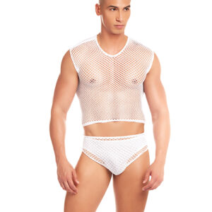 Rene Rofe and Pink Lipstick Rainbow Party Net-Flex Large Mesh 3 pc Set w/Thong - White