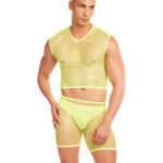 Rene Rofe and Pink Lipstick Rainbow Party Net-Bula Large Mesh Long Brief 3 pc Set w/Thong - Yellow