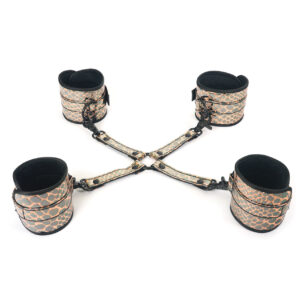 Spartacus Faux Leather Wrist & Ankle Restraints w/Hog Tie - Gold — Power Play Studio