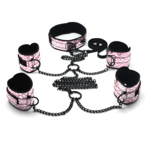 Spartacus Spartacus Faux Leather Collar To Wrist Amp Ankle Restraints Bondage Kit W Leash — Power Play Studio