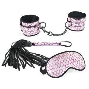 Spartacus Spartacus Faux Leather Wrist Restraints Blindfold Amp Flogger Bondage Kit — Power Play Studio