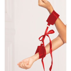 Seven 'til Midnight Satin Elastic Cuffs D-Ring & Satin Ribbon Tie Red