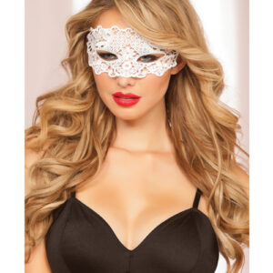 Seven 'til Midnight Lace Eye Mask w/Satin Ribbon Ties White