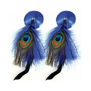 Bijoux de Nip Blue Sequin Round Pasties with Feathers — Power Play Studio - Power Play Studio, LLC