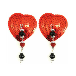 Bijoux de Nip Red Sequin Heart Pasties with Faceted Beads — Power Play Studio - Power Play Studio, LLC