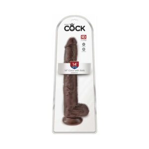 King Cock 14 in. Cock With Balls Realistic Suction Cup Dildo Brown — Power Play Studio