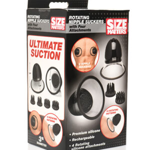 Size Matters 10X Rotating Silicone Nipple Suckers w/4 Attachments - Black — Power Play Studio