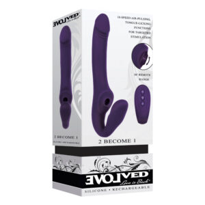 Evolved 2 Become 1 Rechargeable Remote-Controlled Silicone Strapless Strap-On With Suction Purple — Power Play Studio