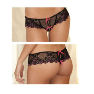 Rene Rofe Crotchless Lace Thong With Bows — Power Play Studio
