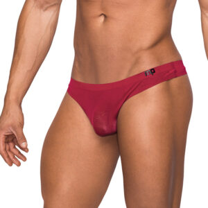 Male Power Seamless Sleek Sleek Thong w/sheer pouch Wine — Power Play Studio