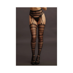Le Desir Suspender Striped Pantyhose Black — Power Play Studio