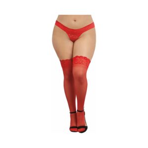 Dreamgirl Plus-Size Sheer Thigh-High Stockings With Silicone Lace Top — Power Play Studio