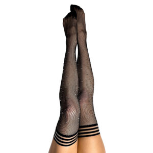 Kixies Angelica Rhinestone Fishnet Thigh-High Black — Power Play Studio