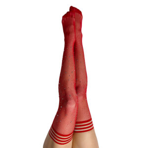 Kixies Joely Rhinestone Fishnet Thigh-High Red — Power Play Studio