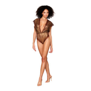 Dreamgirl Delicate Gold-Foil Lace Blouson Teddy & Rhinestone Metal Underwire Bra Set Gold — Power Play Studio