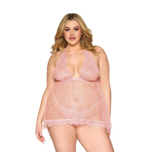 Dreamgirl Lace and Polka Dot Mesh Babydoll and G-String Quartz — Power Play Studio