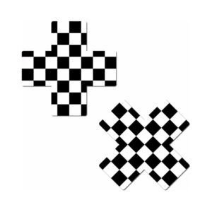 Pastease Plus X Black & White Checker Cross Nipple Pasties — Power Play Studio