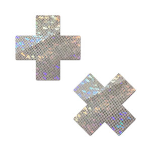 Pastease Plus X Shattered Glass Disco Ball Glitter White Cross Nipple Pasties — Power Play Studio