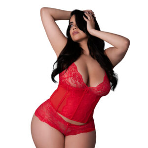Magic Silk Sugar High Plunge Bustier & Boy Short Set Red Queen Size — Power Play Studio