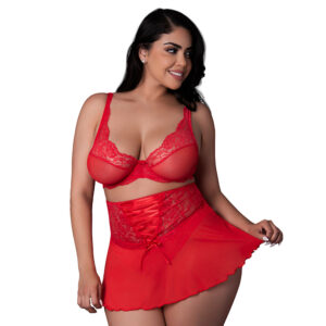 Magic Silk Sugar High Bralette, Cincher Skirt & Thong Set Red Queen Size — Power Play Studio