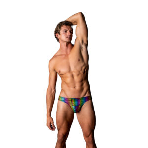 Male Power Pack & Play Thong with Front Condom Pouch Rainbow — Power Play Studio
