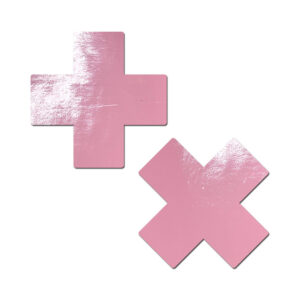 Pastease Plus X: Faux Latex Pleather Vinyl Baby Pink Cross Pasties — Power Play Studio