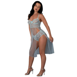 Magic Silk Blue Sky Long Chemise & Boy Short Panty Blue — Power Play Studio